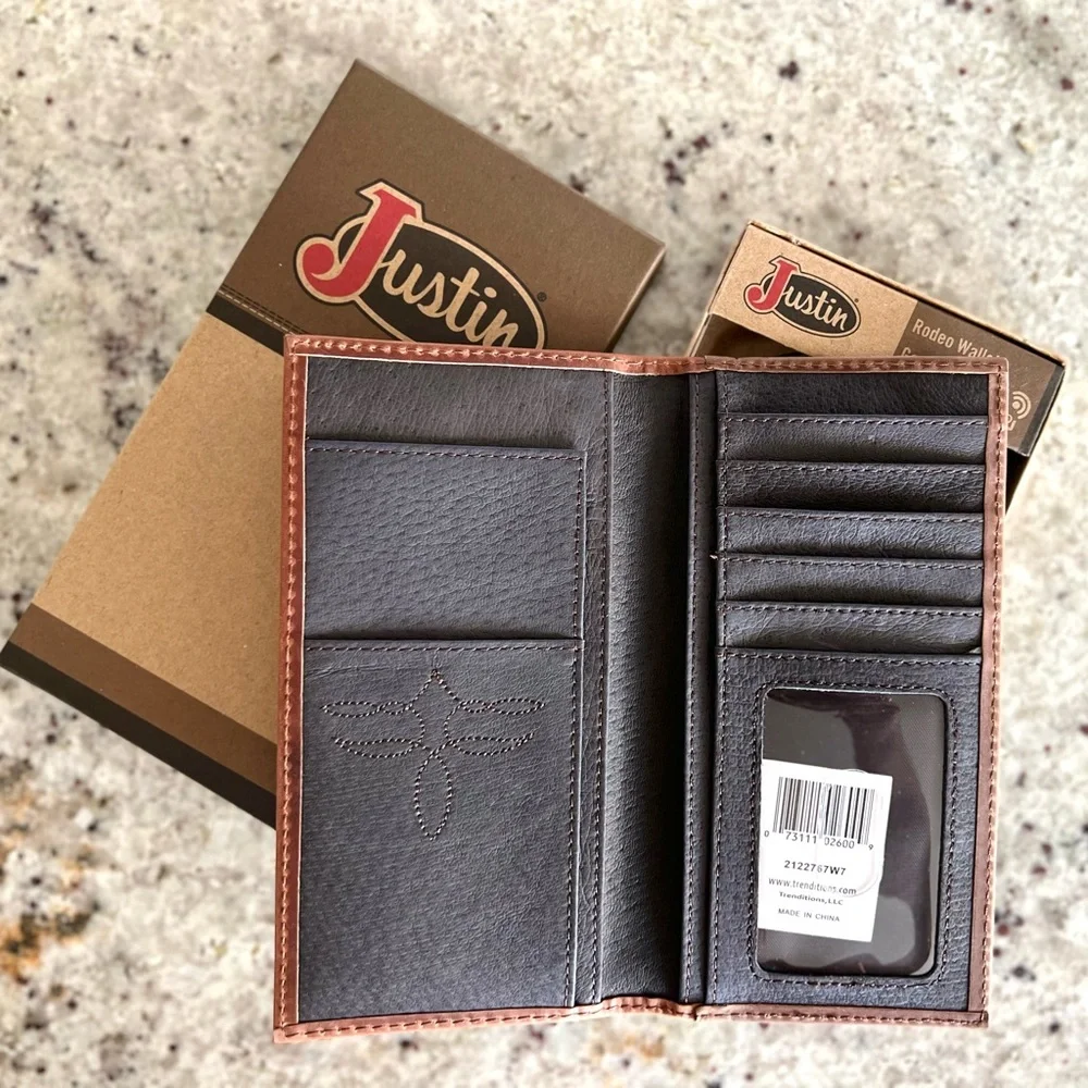 Justin Boots Chestnut Leather Rodeo Wallet with Serape J